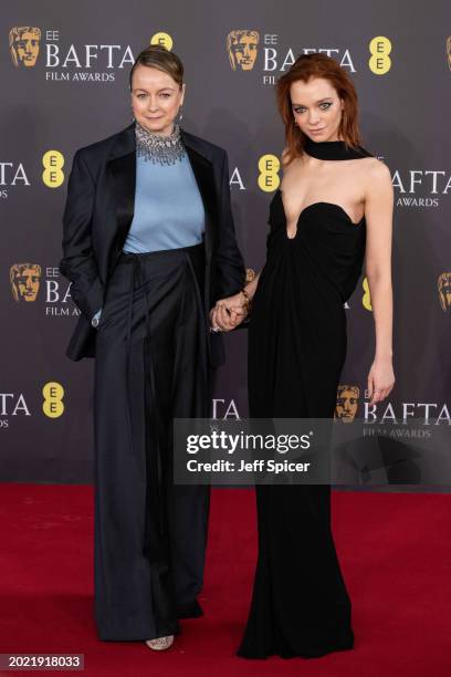 Samantha Morton and Esmé Creed-Miles attend the 2024 EE BAFTA Film Awards at The Royal Festival Hall on February 18, 2024 in London, England.