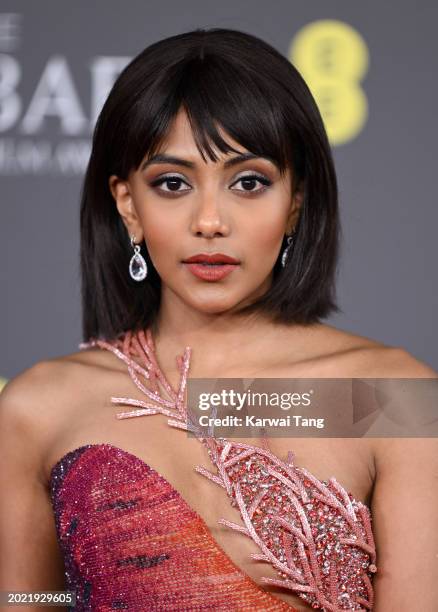 Charithra Chandran attends the 2024 EE BAFTA Film Awards at The Royal Festival Hall on February 18, 2024 in London, England.