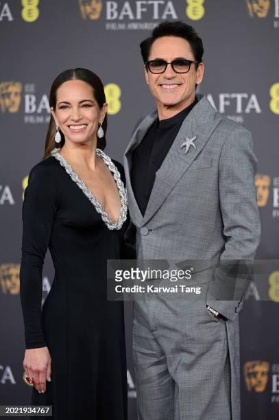 Susan Downey and Robert Downey Jr. Attend the 2024 EE BAFTA Film Awards at The Royal Festival Hall on February 18, 2024 in London, England.