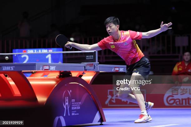 Ma Long of Team China competes in the group match against Kojic Frane of Team Croatia on day four of the ITTF World Team Table Tennis Championships...