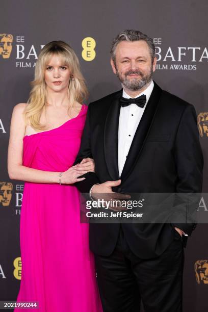 Anna Lundberg and Michael Sheen attend the 2024 EE BAFTA Film Awards at The Royal Festival Hall on February 18, 2024 in London, England.