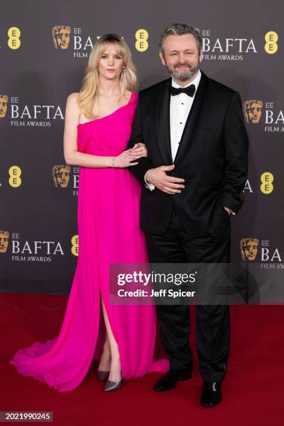 Anna Lundberg and Michael Sheen attend the 2024 EE BAFTA Film Awards at The Royal Festival Hall on February 18, 2024 in London, England.