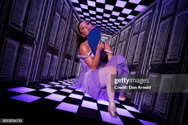 Benedicte Bemet performs the role of Alice during a dress rehearsal for "Alice's Adventures in Wonderland" at Capitol Theatre on February 19, 2024 in...