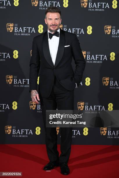 David Beckham poses in the Winners Room during the EE BAFTA Film Awards at The Royal Festival Hall on February 18, 2024 in London, England.