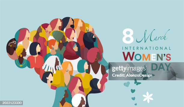 vorlage zum weltfrauentag für werbung, banner, flugblätter und flyer. alles gute zum frauentag grußkartenvorlage. - free-vector-image stock-grafiken, -clipart, -cartoons und -symbole