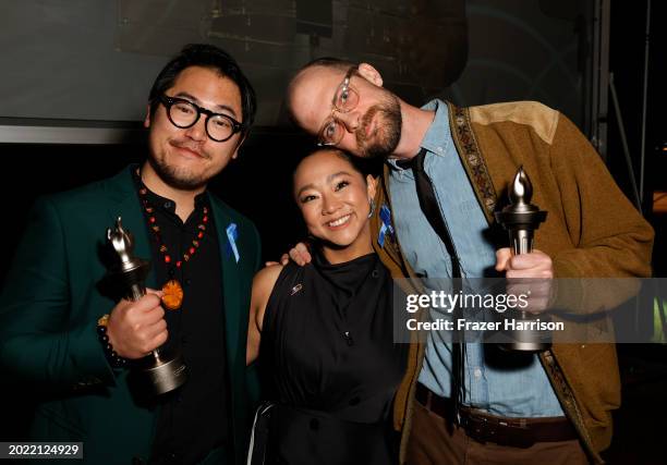 Daniel Kwan, Stephanie Hsu and Daniel Scheinert attend the ACLU Of Southern California's Centennial Bill Of Rights Awards Show at The Westin...