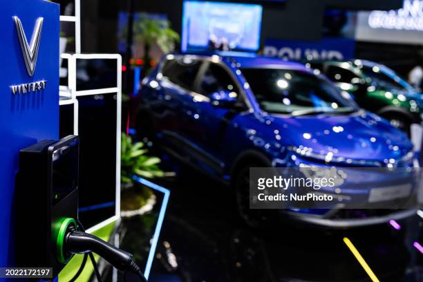 VinFast electric vehicle charging station from Vietnam is being displayed at the Indonesia International Motor Show in Jakarta, Indonesia, on...