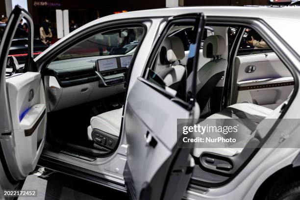 Hyundai Ioniq 5 Batik electric vehicle is on display at the Indonesia International Motor Show in Jakarta, Indonesia, on February 22, 2024. The motor...