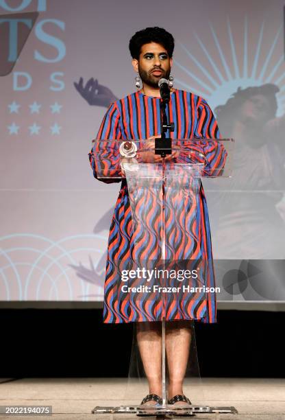 Award winner Alok Vaid-Menon on stage during the ACLU Of Southern California's Centennial Bill Of Rights Awards Show at The Westin Bonaventure Hotel...