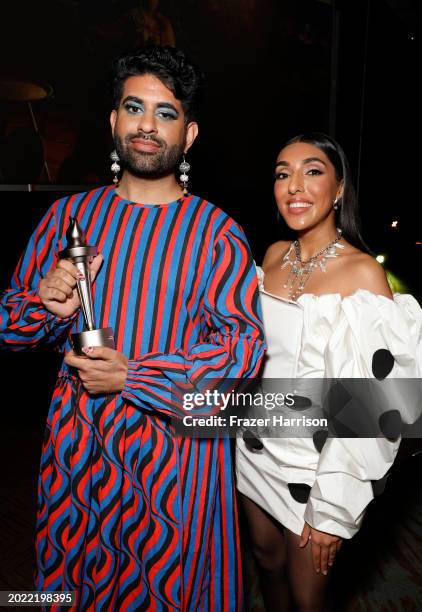 Award winner Alok Vaid-Menon and Rupi Kaur backstage during the ACLU Of Southern California's Centennial Bill Of Rights Awards Show at The Westin...