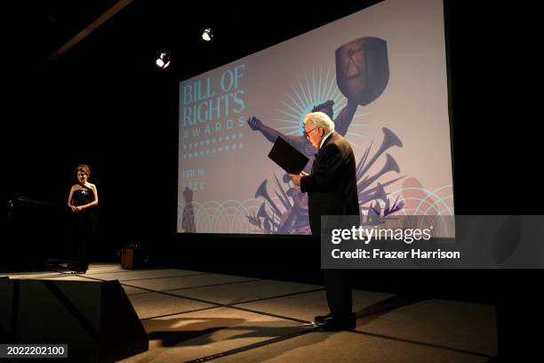 Lisa Edelstein, Martin Sheen on stage during the ACLU Of Southern California's Centennial Bill Of Rights Awards Show at The Westin Bonaventure Hotel...