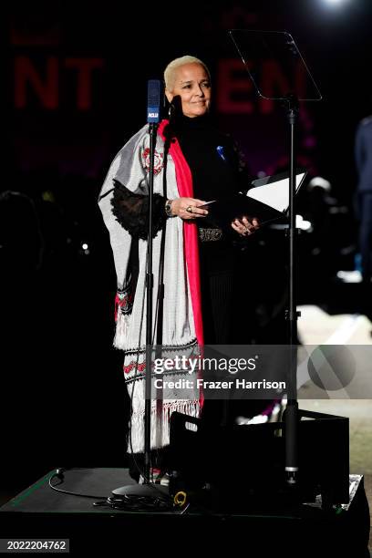 Shari Belafonte speaks during the ACLU Of Southern California's Centennial Bill Of Rights Awards Show at The Westin Bonaventure Hotel & Suites, Los...