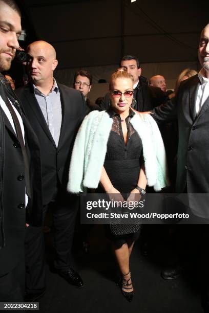 Singer Anastacia pictured backstage at the Blumarine show during Milan Fashion Week Autumn/Winter 2016/17, the singer teamed up with Blumarine to...