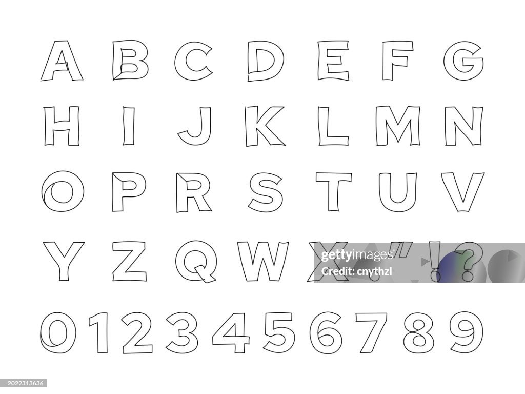 English Alphabet In Line Hand Drawn Single Line Alphabet Vector Illustration High-Res Vector ...