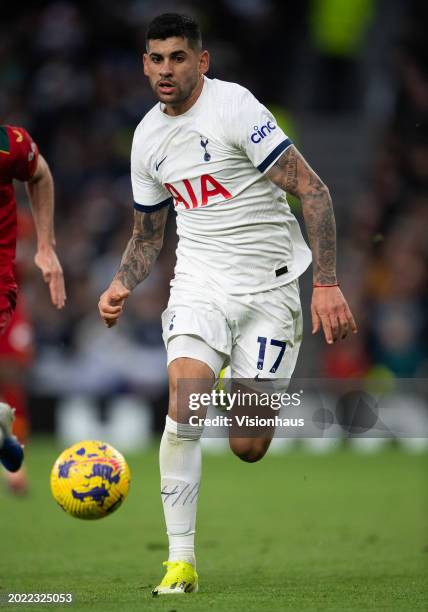 Cristian Romero of Tottenham Hotspur during the Premier League match between Tottenham Hotspur and Wolverhampton Wanderers at Tottenham Hotspur...