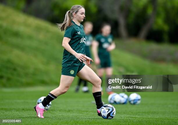 Florence , Italy - 22 February 2024; Izzy Atkinson during a Republic of Ireland women training session at Viola Park in Florence, Italy.