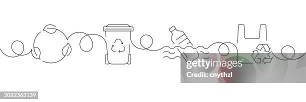 bildbanksillustrationer, clip art samt tecknat material och ikoner med continuous one line drawing recycling and zero waste icons concept. single line vector illustration. - sopor