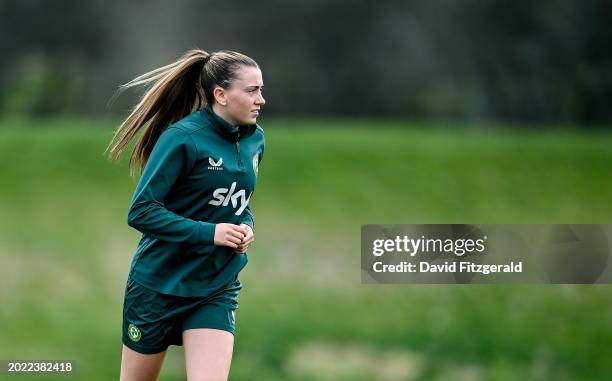 Florence , Italy - 22 February 2024; Abbie Larkin during a Republic of Ireland women training session at Viola Park in Florence, Italy.