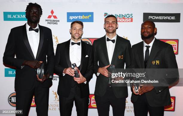 Jo Lual-Acuil of United, Nathan Sobey of the Bullets, Jack McVeigh of the JackJumpers and Milton Doyle of the JackJumpers pose with their awards...