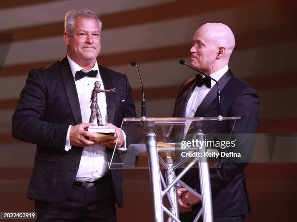 Dean Vickerman of Melbourne United wins Lindsay Gaze Coach of the Year during the the 2024 NBL MVP Awards Night at CIEL The Venue on February 19,...