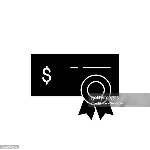 stock certificate solid icon design on a white background. this black flat icon suits infographics, web pages, mobile apps, ui, ux, and gui designs. - receiving certificate stock illustrations