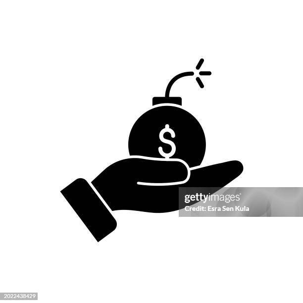 bubble bursting solid icon design on a white background. this black flat icon suits infographics, web pages, mobile apps, ui, ux, and gui designs. - money explosion stock illustrations
