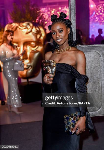 Winner of the BAFTA Award for Best Short Film Elizabeth Rufai attends the after party for the EE BAFTA Film Awards 2024 at The Royal Festival Hall on...