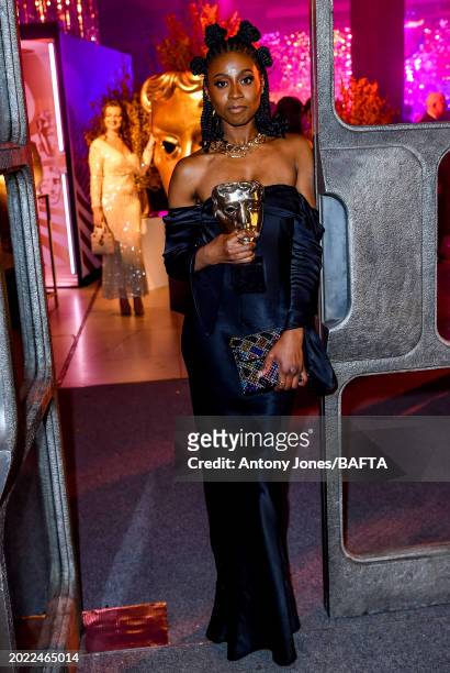 Winner of the BAFTA Award for Best Short Film Elizabeth Rufai attends the after party for the EE BAFTA Film Awards 2024 at The Royal Festival Hall on...