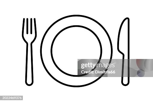 Plate, fork and knife icon with editable stroke Plate, fork and knife icon with editable stroke