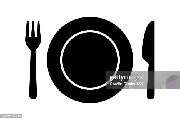stockillustraties, clipart, cartoons en iconen met plate, fork and knife - ontbijt
