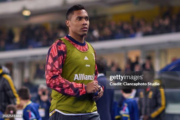 Alex Sandro of Juventus looks on prior to the Serie A TIM match between Hellas Verona and Juventus at Stadio Marcantonio Bentegodi on February 17,...