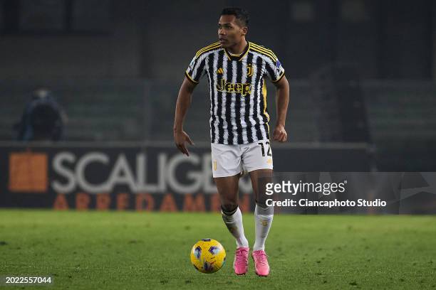 Alex Sandro of Juventus in action during the Serie A TIM match between Hellas Verona and Juventus at Stadio Marcantonio Bentegodi on February 17,...