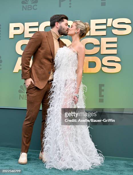 Dylan Barbour and Hannah Godwin attend the 2024 People's Choice Awards at Barker Hangar on February 18, 2024 in Santa Monica, California.