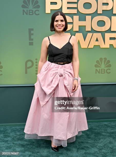 America Ferrera attends the 2024 People's Choice Awards at Barker Hangar on February 18, 2024 in Santa Monica, California.