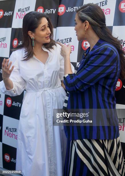 Kareena Kapoor and Neha Dhupia attend the 'No Filter Neha' seasons 6 on February 19, 2024 in Mumbai, India.