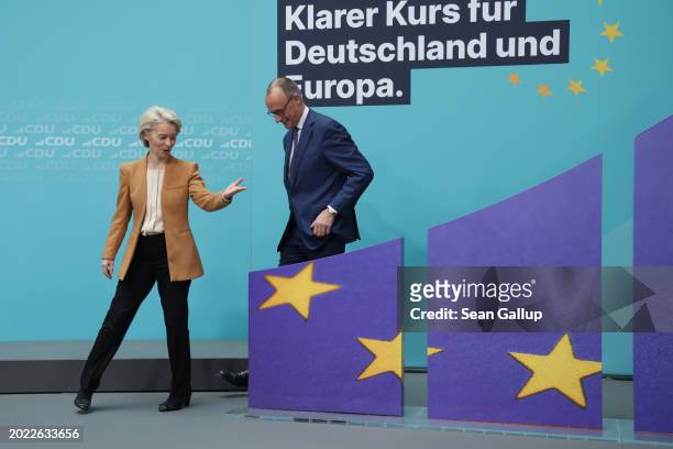 Ursula von der Leyen, President of the European Commission and member of the German Christian Democrats , and CDU head Friedrich Merz prepare to pose...