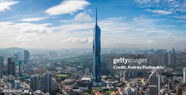 merdeka 118 skyscraper, kuala lumpur, malaysia. the huge largest panorama. amazing view from above in sunny weather - merdeka 118 stock-fotos und bilder