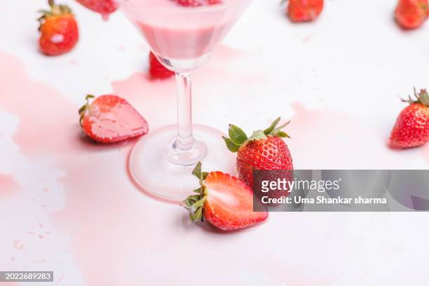 close up of fresh strawberries. - strawberry milkshake stock pictures, royalty-free photos & images