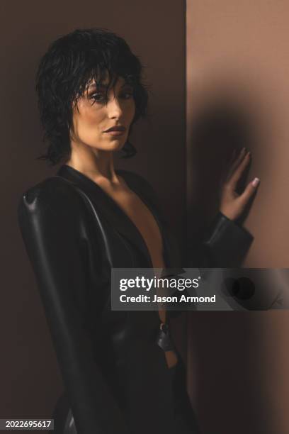 Model/Actor Marta Pozzan is photographed for Los Angeles on February 18, 2024 at the People's Choice Awards at Santa Monica's Barker Hangar in Long...
