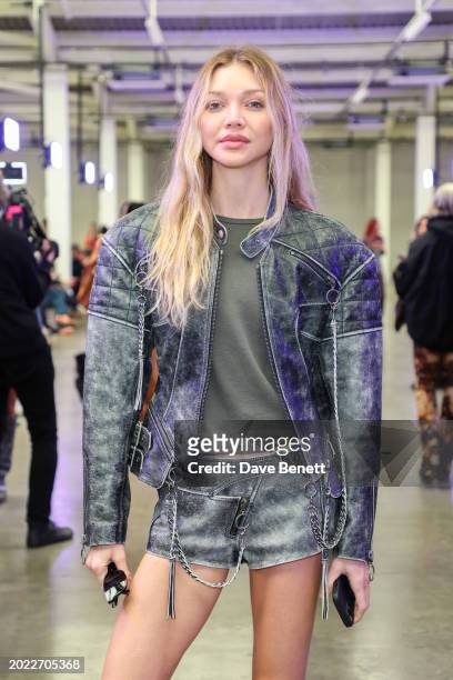 Jessie Andrews attends the KNWLS AW24 show during London Fashion Week February 2024 at The Truman Brewery on February 19, 2024 in London, England.