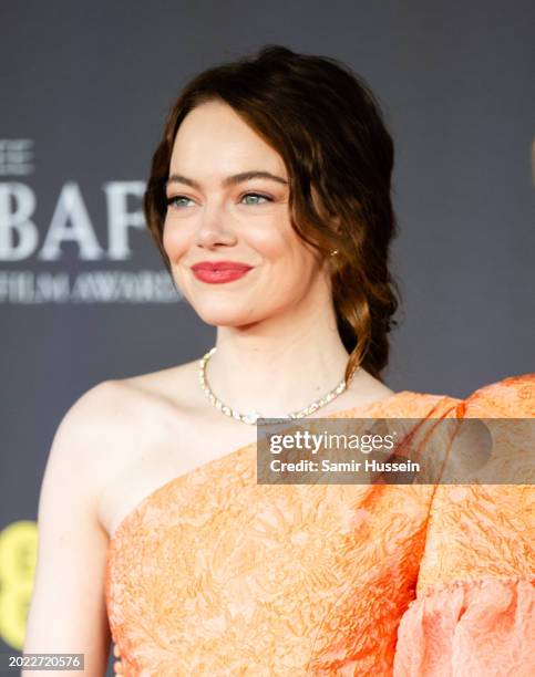 Emma Stone attends the 2024 EE BAFTA Film Awards at The Royal Festival Hall on February 18, 2024 in London, England.