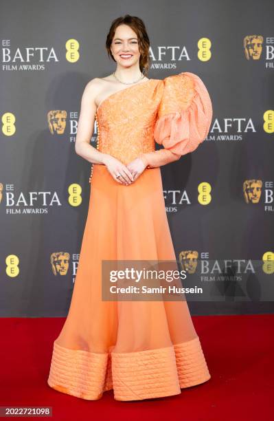 Emma Stone attends the 2024 EE BAFTA Film Awards at The Royal Festival Hall on February 18, 2024 in London, England.