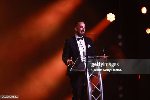 David Stevenson speaks during the the 2024 NBL MVP Awards Night at CIEL The Venue on February 19, 2024 in Melbourne, Australia.