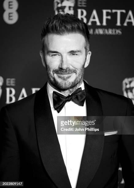 David Beckham poses in the Winners Room during the EE BAFTA Film Awards 2024 at The Royal Festival Hall on February 18, 2024 in London, England.