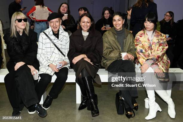 Laura Ingham, Stephen Jones, Caroline Rush, Caroline Issa and Susanna Lau attend the KNWLS show during London Fashion Week February 2024 at on...
