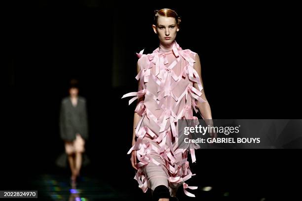 Model walks the runway during the Prada collection show at the Milan Fashion Week Womenswear Autumn/Winter 2024-2025 on February 22, 2024 in Milan.