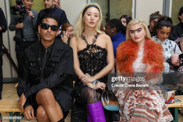 Rahi Chadda, Betty Bachz and Sophia Hadjipanteli attend the Susan Fang show during London Fashion Week February on February 19, 2024 in London,...