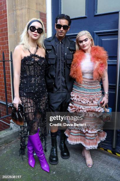 Betty Bachz, Rahi Chadda and Sophia Hadjipanteli attend the Susan Fang show during London Fashion Week February on February 19, 2024 in London,...