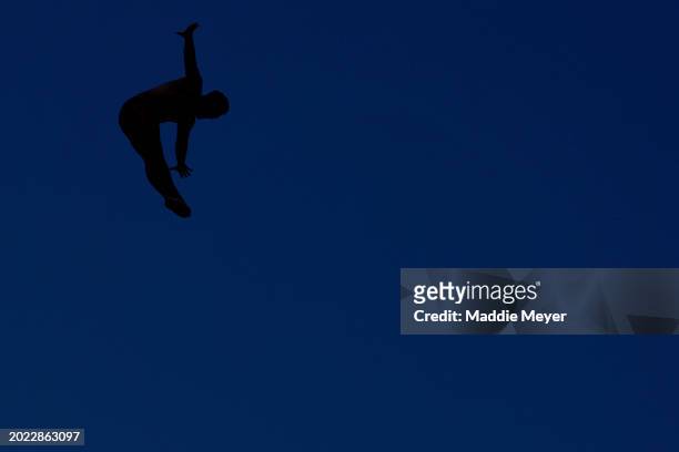 An athlete trains before the Men's High Diving Rounds 1 & 2 on day twelve of the Doha 2024 World Aquatics Championships at Doha Port on February 13,...