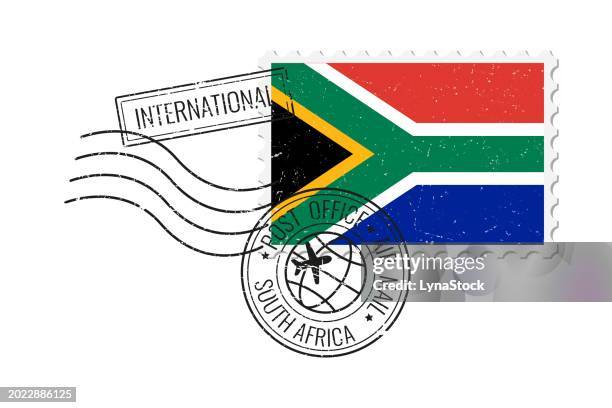 south africa grunge postage stamp. vintage postcard vector illustration with south african national flag isolated on white background. retro style. - south african postage stamp stock illustrations